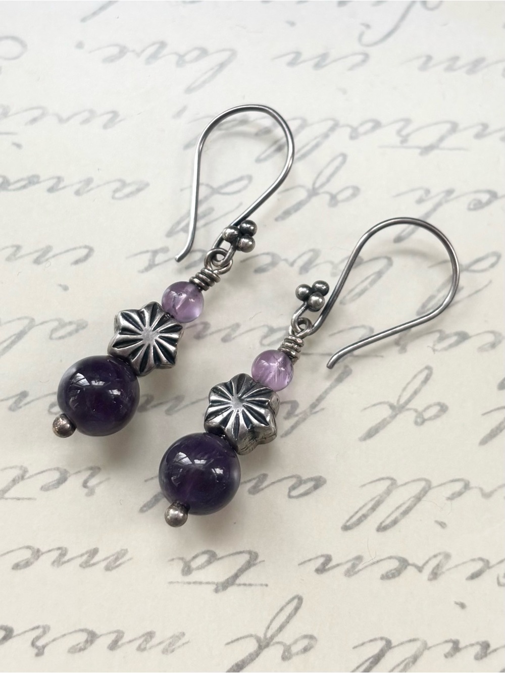 Sterling Silver Amethyst Drop Earrings - Purple Gemstone Dangle